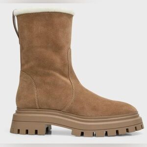 Stuart Weitzman Bedford Chill Genuine Shearling Lined Moto Suede Booties - NWT
